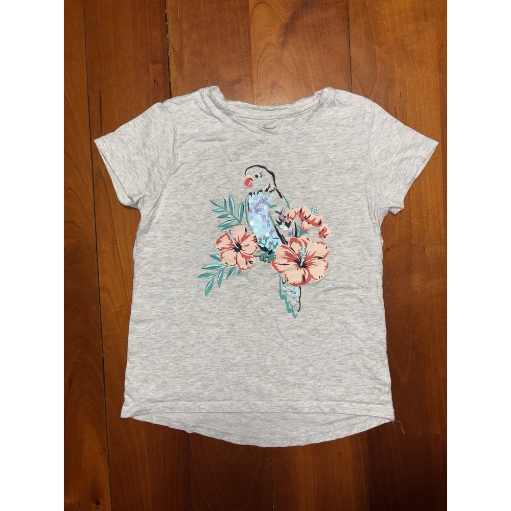 Member's Mark My Favorite Tee Girls 7/8 Light Gray T-Shirt With Bird Graphic